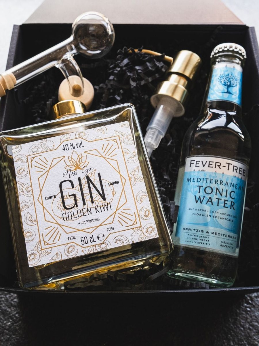Miss Gin Geschenkbox mit Gin, Tonic, Glas-Portionierer und Pump Head