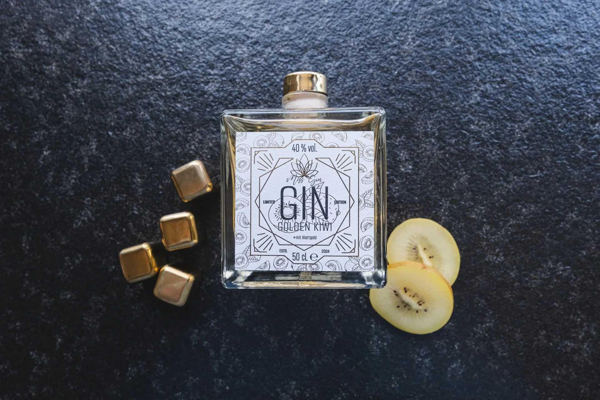 Golden Kiwi Gin mit echtem Blattgold